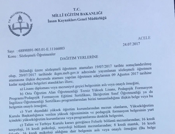 Sözleşmeli öğretmenlerin dikkatine