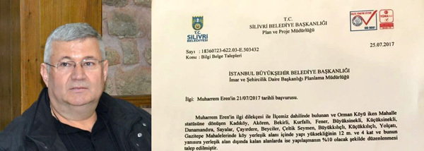 Muharrem Eren’den plan değişikliği teklifi