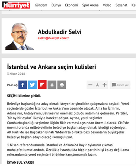 Selvi, İstanbul ve Ankara adaylarını yazdı