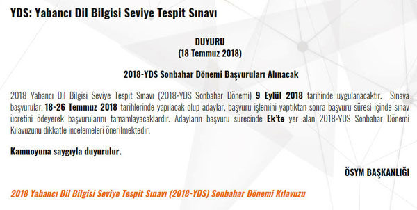 Yabancı Dil Seviye Tespit Sınavı başvuruları alınacak