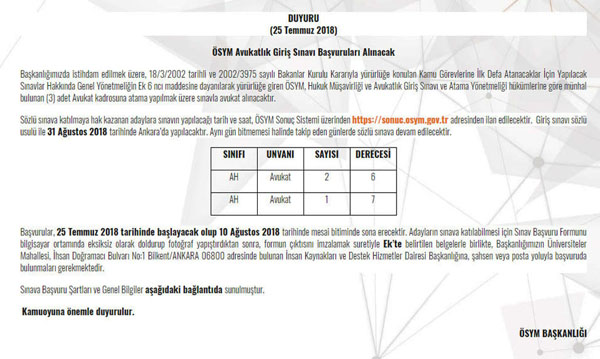 Avukatlık Giriş Sınavı başvuruları alınacak