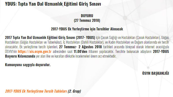 Tıpta Yan Dal Uzmanlık Eğitimi Giriş Sınavı