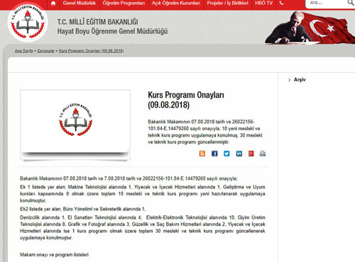 MEB,Kurs Programlarını yeniledi