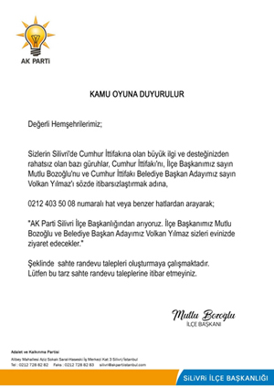 Kamuoyunun dikkatine!