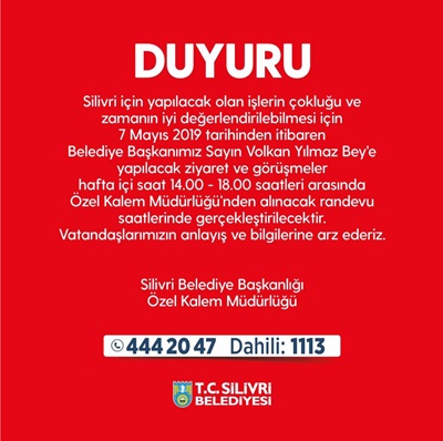 Silivri Belediyesinden duyuru!