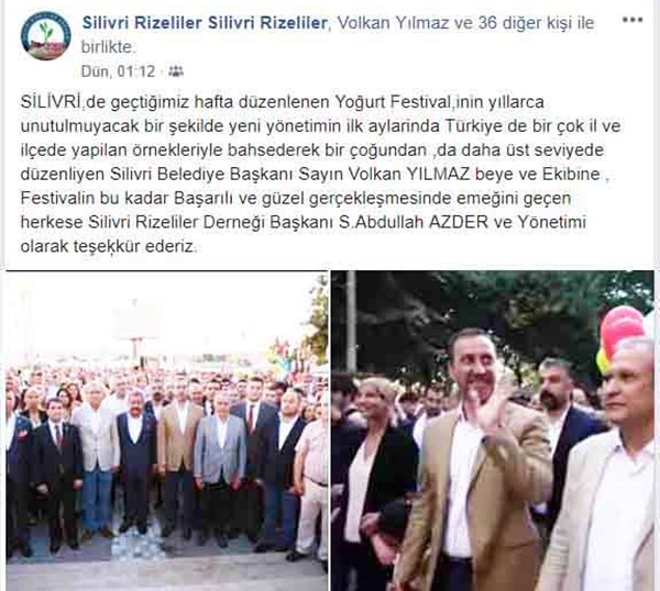 Rizelilerden festival teşekkürü