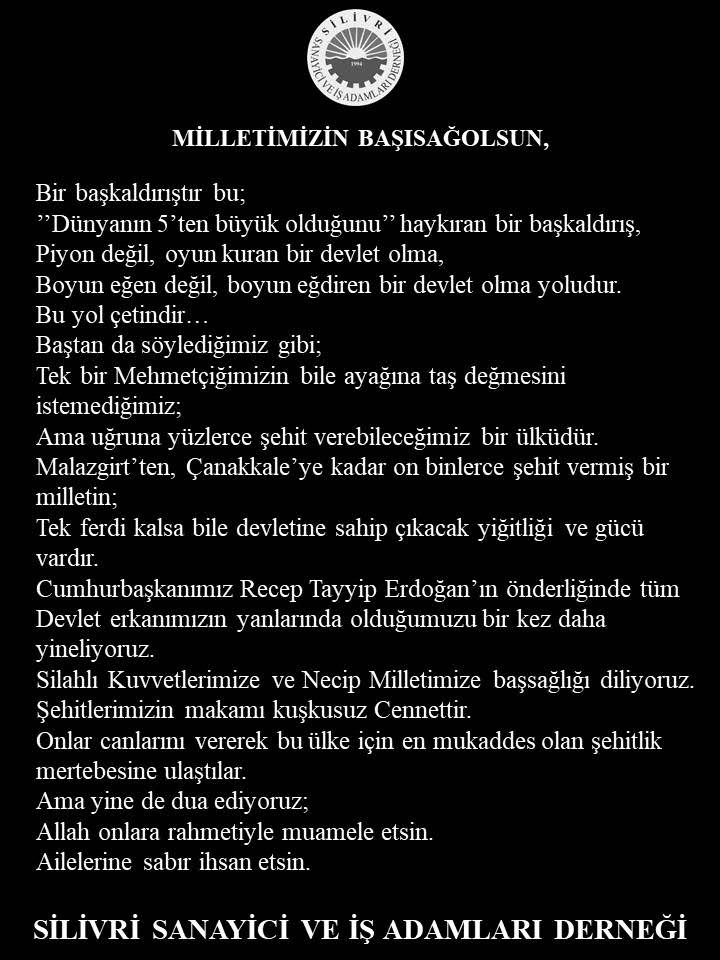 SİAD: MİLLETİMİZİN BAŞI SAĞOLSUN