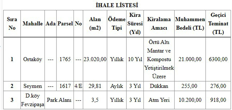 Encümen üç yerin kiralama ihalesini gerçekleştirdi