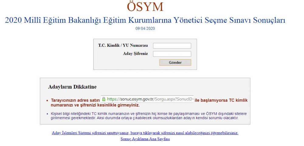 Eğitim Kurumlarına Yönetici Seçme Sınavı sonuçları açıklandı