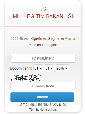 2020 BİLSEM öğretmen seçme ve atama sonuçları