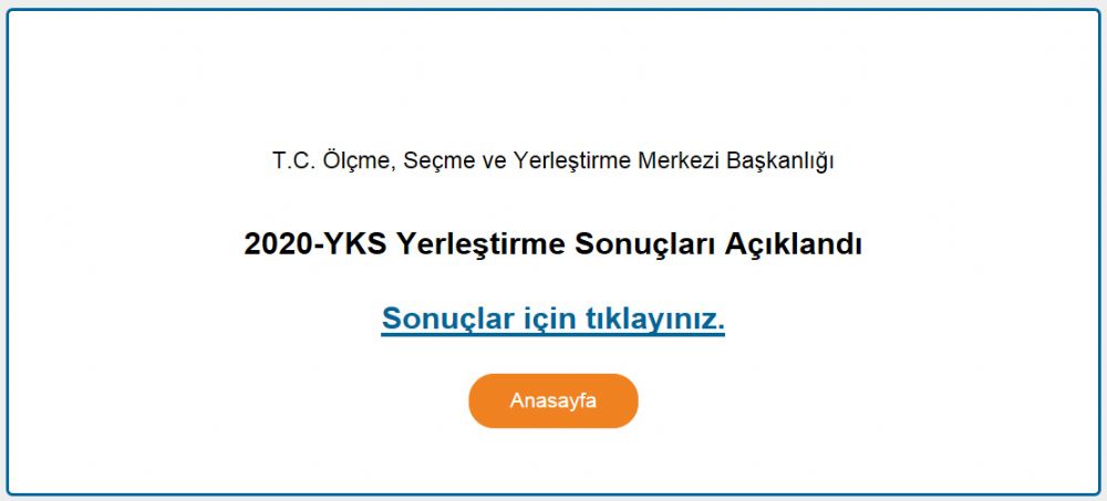 2020 Yılı YKS Yerleştirme sonuçları açıklandı