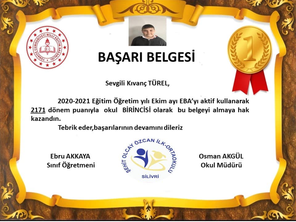 Ekim Ayı EBA Başarı Belgeleri verildi