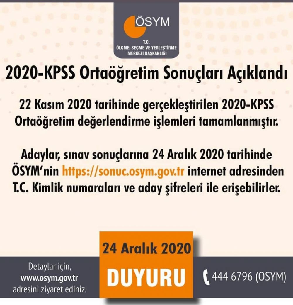 2020-KPSS Ortaöğretim Sınavı sonuçları açıklandı