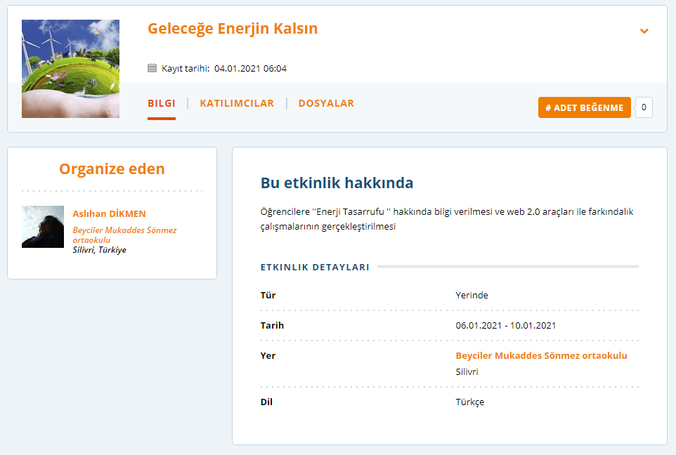 ''Geleceğe Enerjin Kalsın” eTwinning Etkinliği