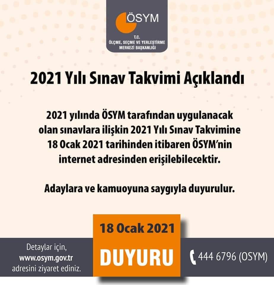 2021 Yılı Sınav Takvimi açıklandı