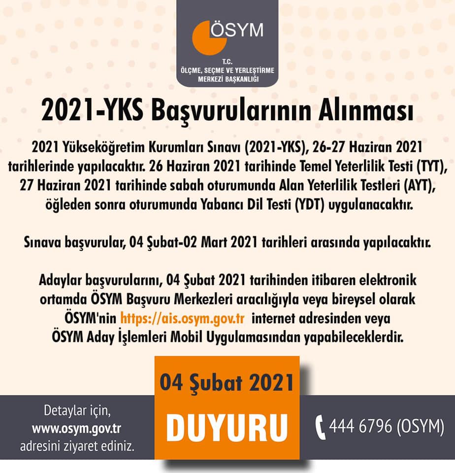 2021-YKS Başvuru işlemleri başladı