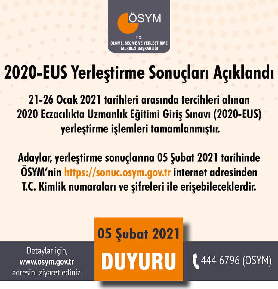 Eczacılıkta Uzmanlık Eğitimi Giriş Sınavı sonuçları açıklandı