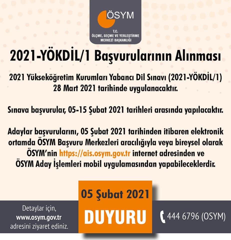 2021-YÖKDİL/1 Başvuru işlemleri başladı