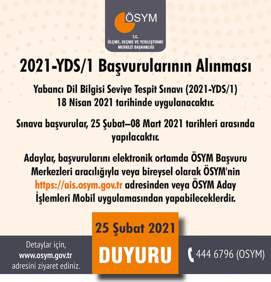 2021-YDS/1 Başvuru işlemleri başladı