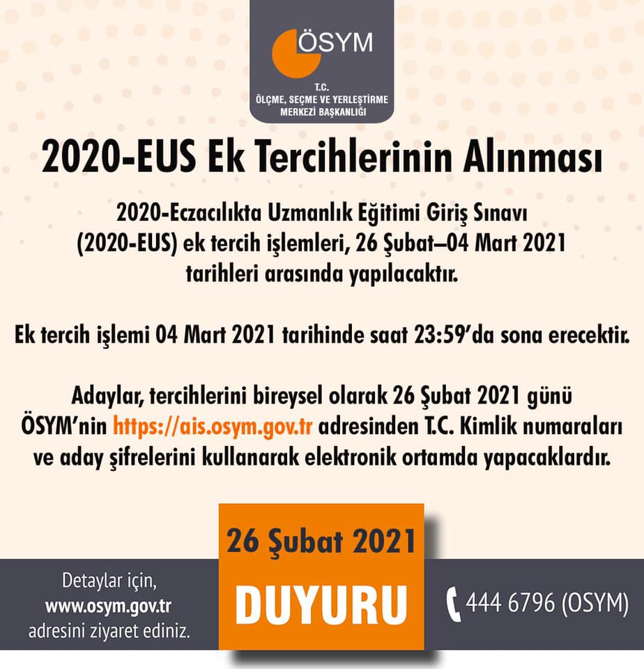 2020-EUS: Ek tercihler 4 Mart'ta son bulacak