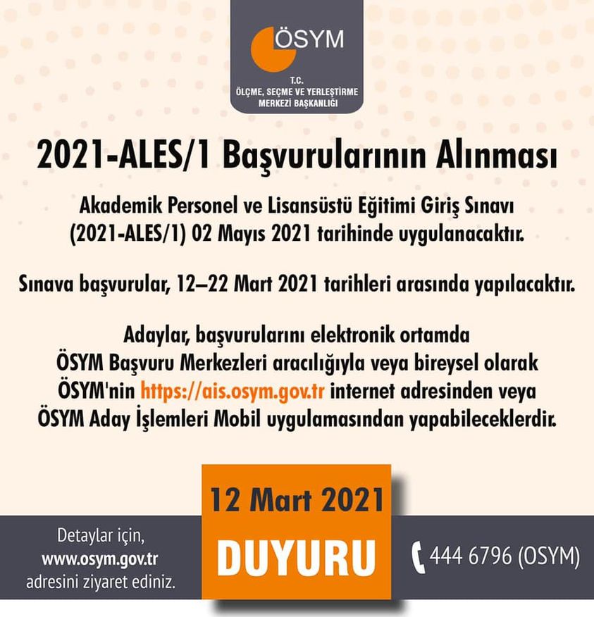 ALES/1 başvuru işlemleri başladı