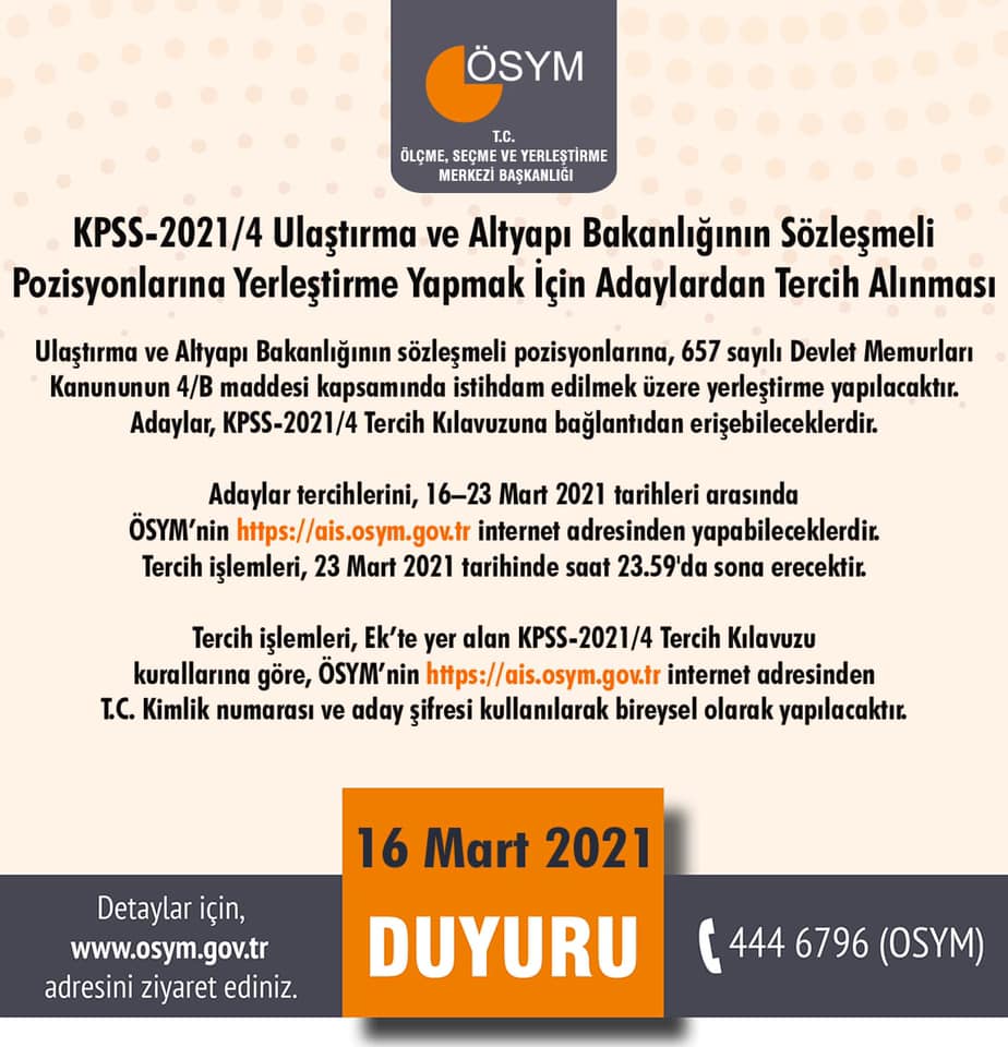 KPSS-2021/4 tercih işlemleri başladı