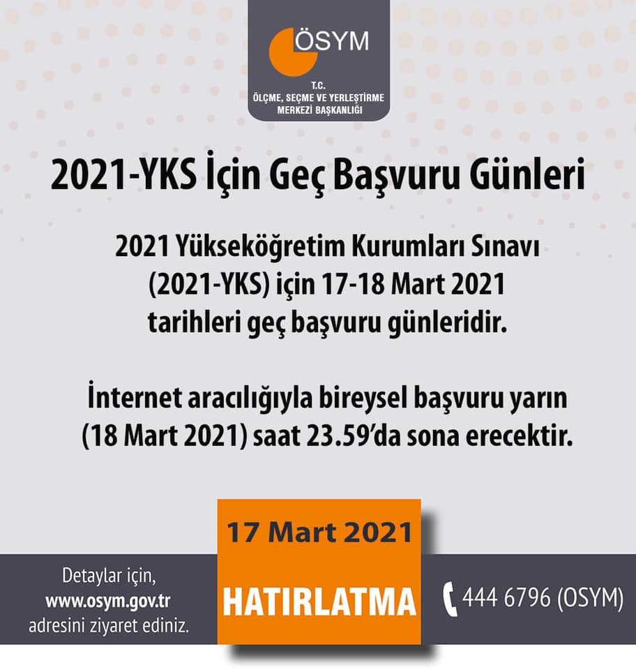 2021 YKS için geç başvuru