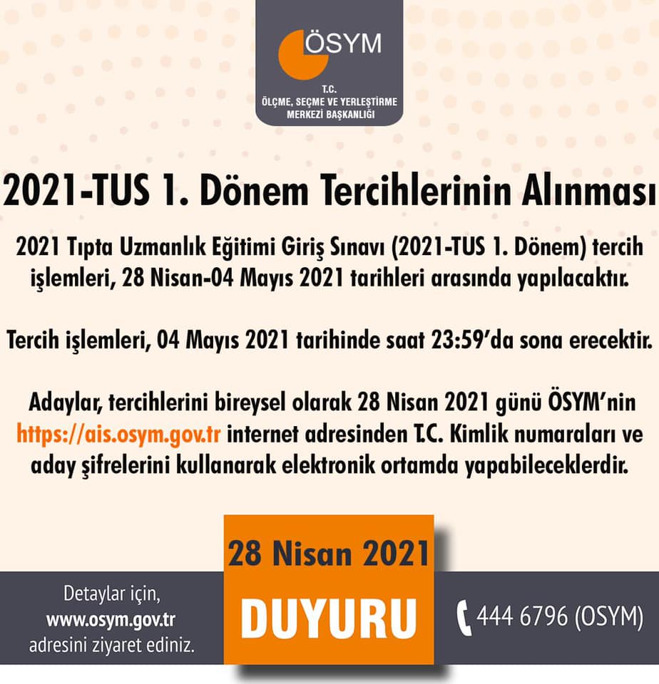 2021-TUS 1. Dönem tercihleri başladı