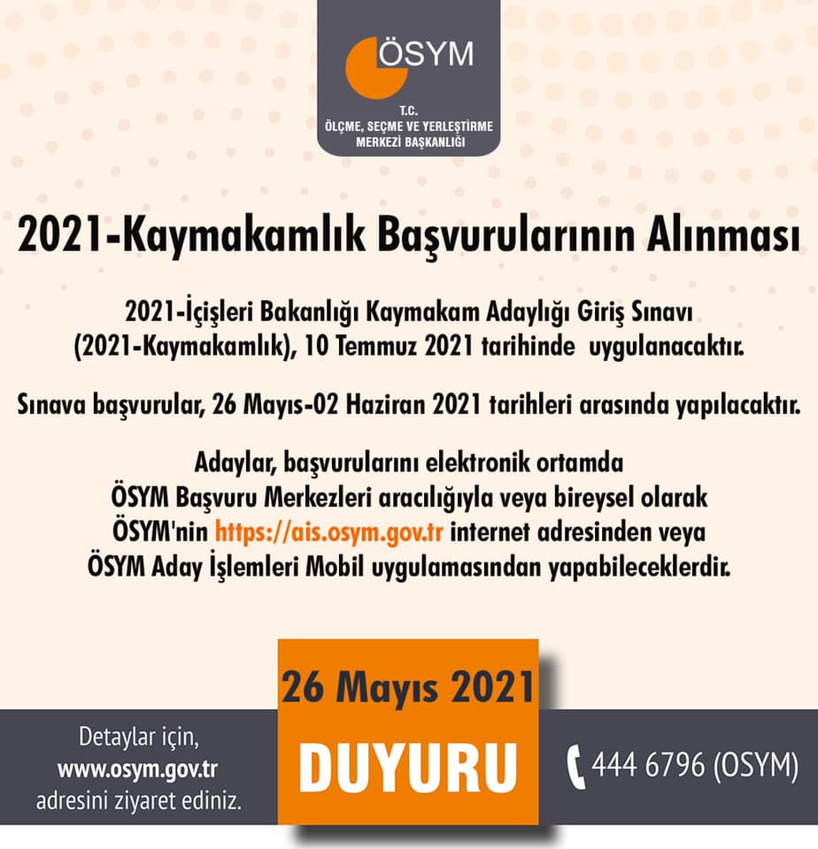 2021-Kaymakam Adaylığı Giriş Sınavı başvuruları başladı