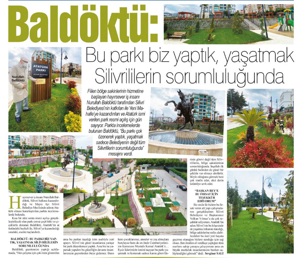 Baldöktü: Bu parkı biz yaptık, yaşatmak Silivrililerin sorumluluğunda