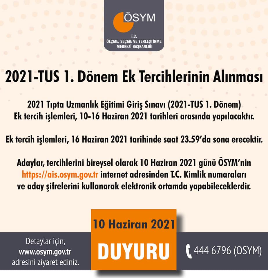 2021-TUS 1. Dönem Ek Tercihler başladı