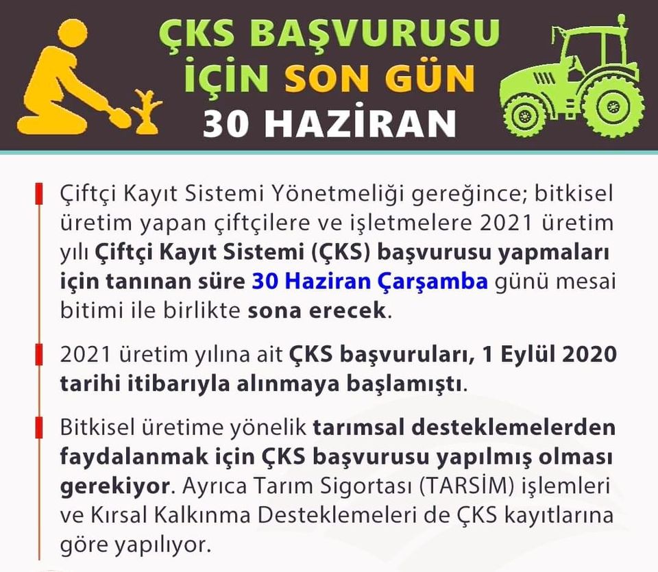 2021 Üretim Yılı Çiftçi Kayıt Sistemi kayıtları için son tarih