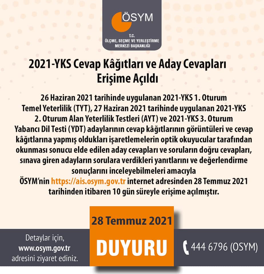 YKS cevapları erişime açıldı