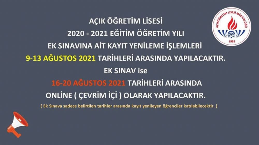 Açık Öğretim Ek Sınavı kayıt işlemleri