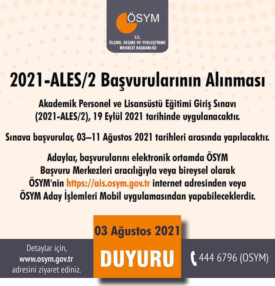 2021-ALES/2 Başvuru işlemleri başladı