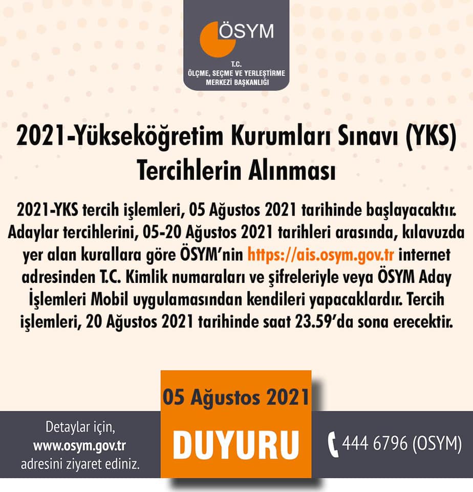 2021 Yükseköğretim Kurumları Sınavı tercihleri