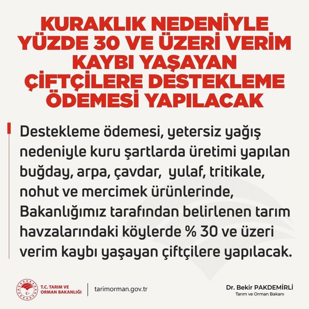 Kuraklık nedeniyle çiftçilere destekleme ödemesi