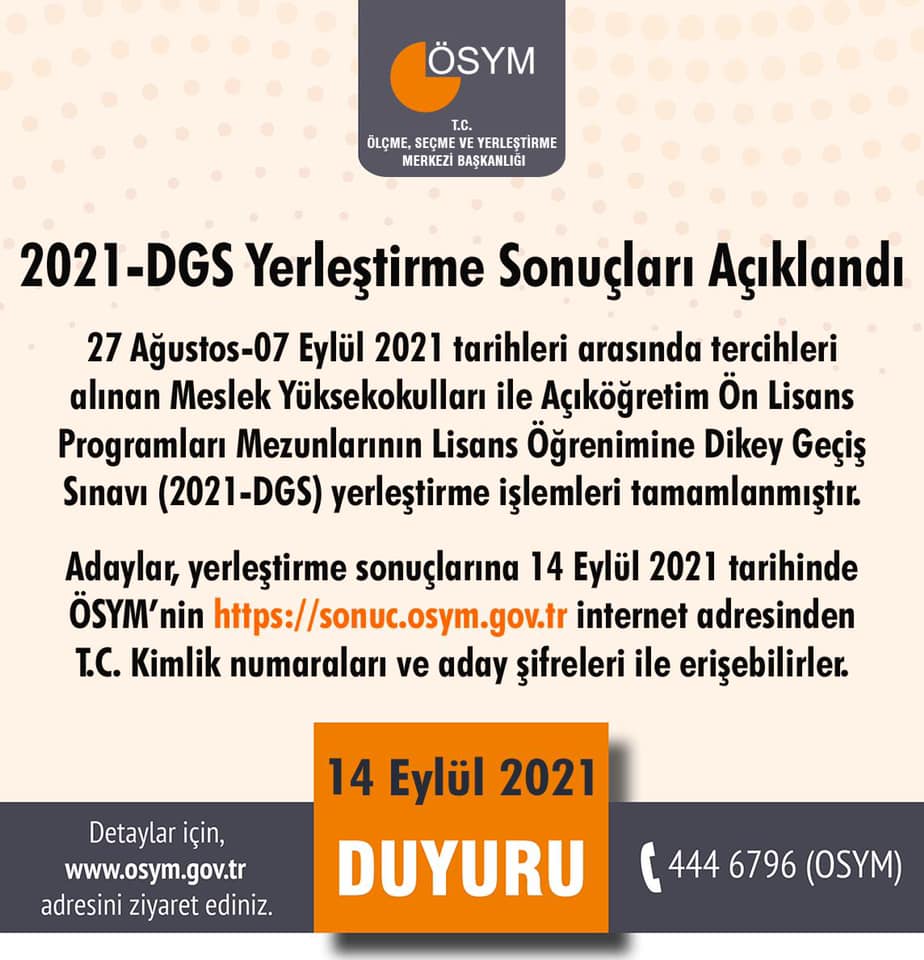 2021-DGS Yerleştirme sonuçları açıklandı