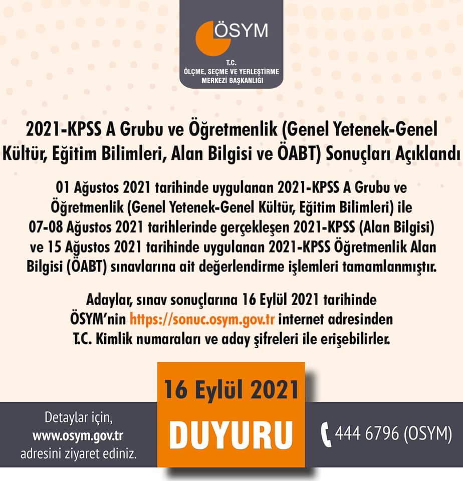 2021 KPSS A Grubu ve Öğretmenlik sonuçları açıklandı