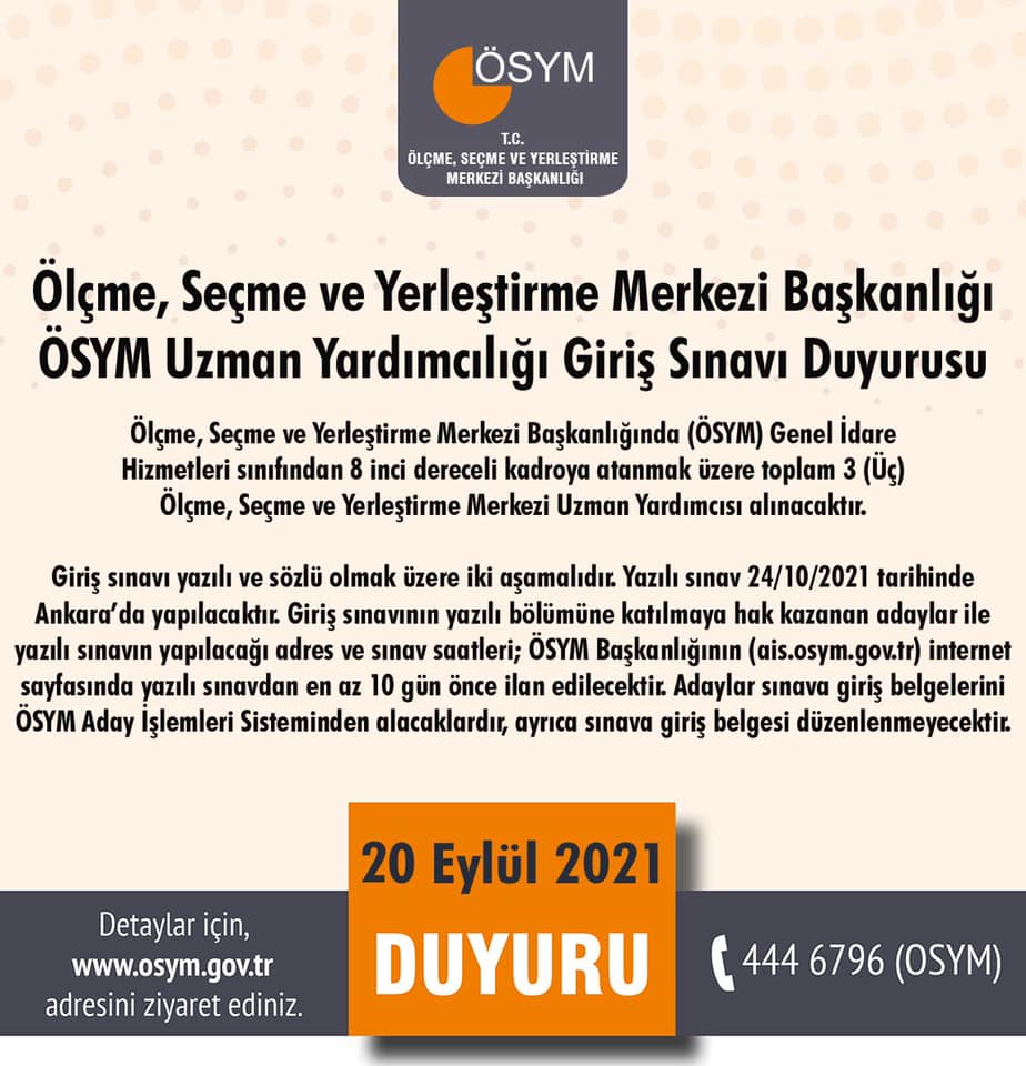 ÖSYM Uzman Yardımcılığı Giriş Sınavı Duyurusu