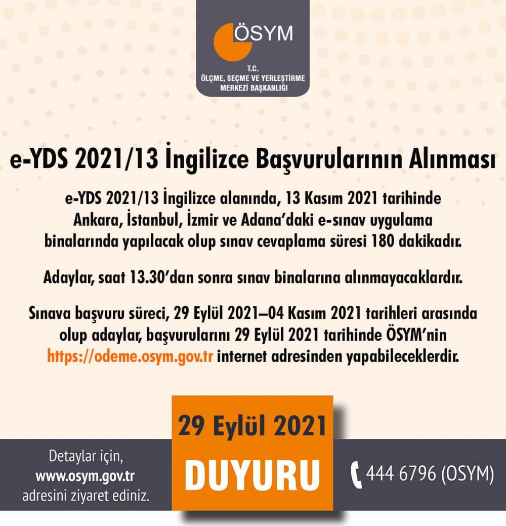 e-YDS 2021/13 İngilizce başvuruları başladı