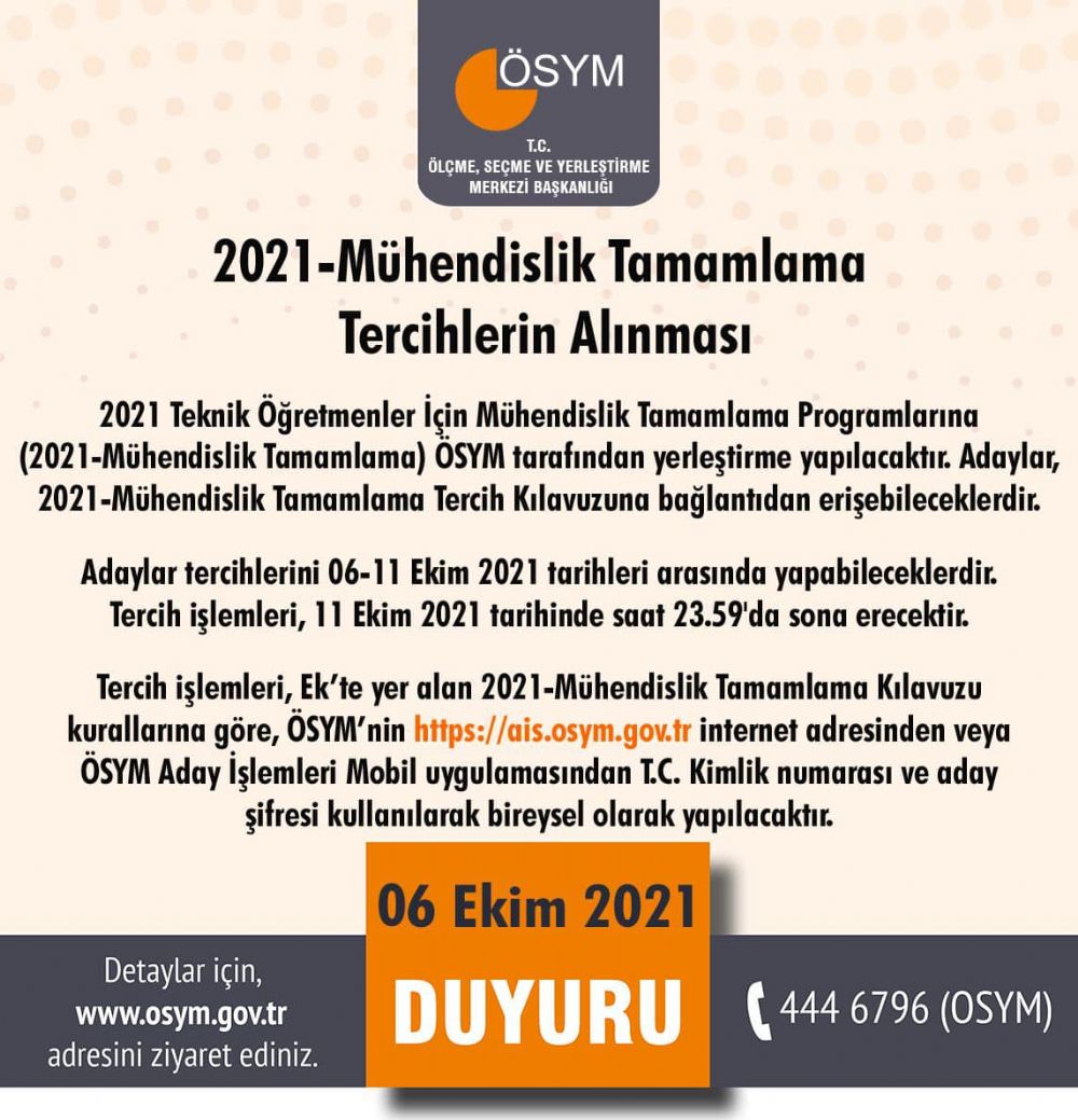 2021- Mühendislik Tamamlama tercihleri