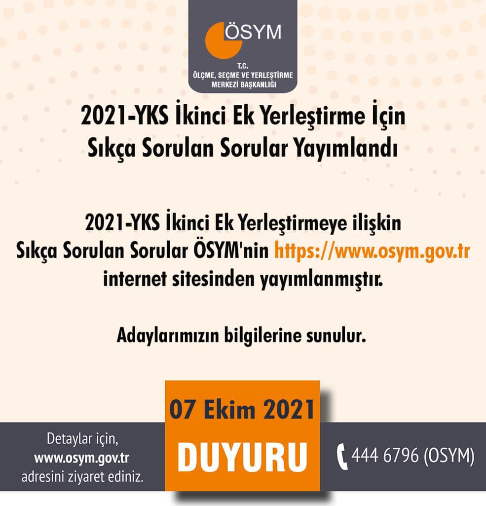 2021-YKS İkinci Ek Yerleştirme İçin 'Sıkça Sorulan Sorular' Yayınlandı