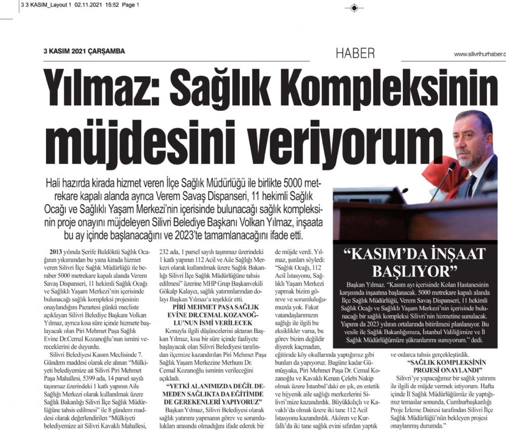 Yılmaz: Sağlık Kompleksinin müjdesini veriyorum