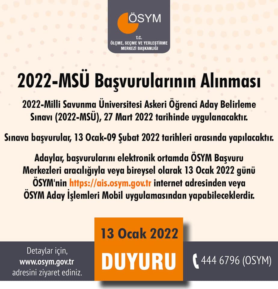 2022-MSÜ başvuruları başladı