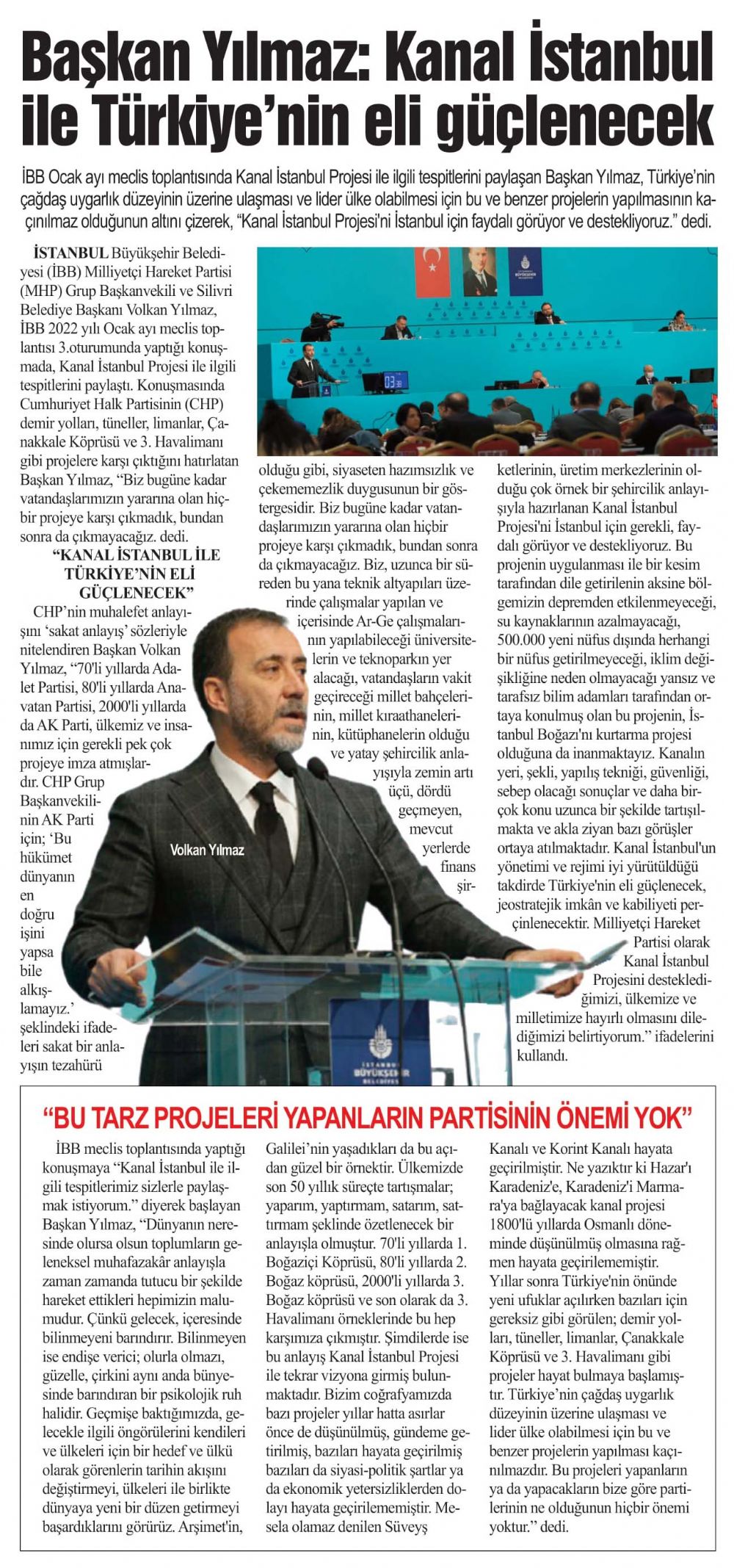 Yılmaz: Kanal İstanbul ile Türkiye’nin eli güçlenecek