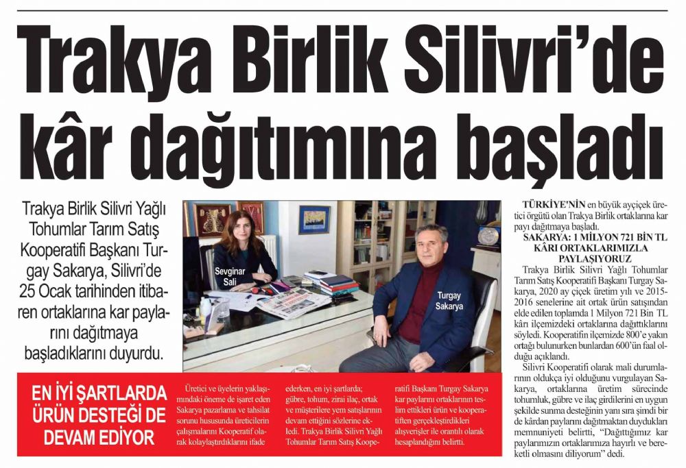 Trakya Birlik Silivri’de kâr dağıtımına başladı