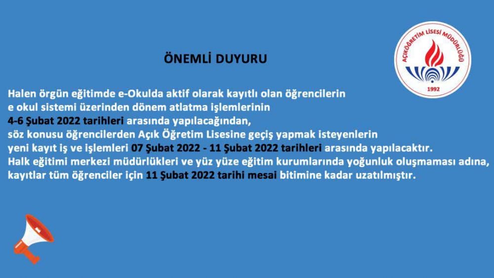 Açık Öğretim Lisesi’nden duyuru