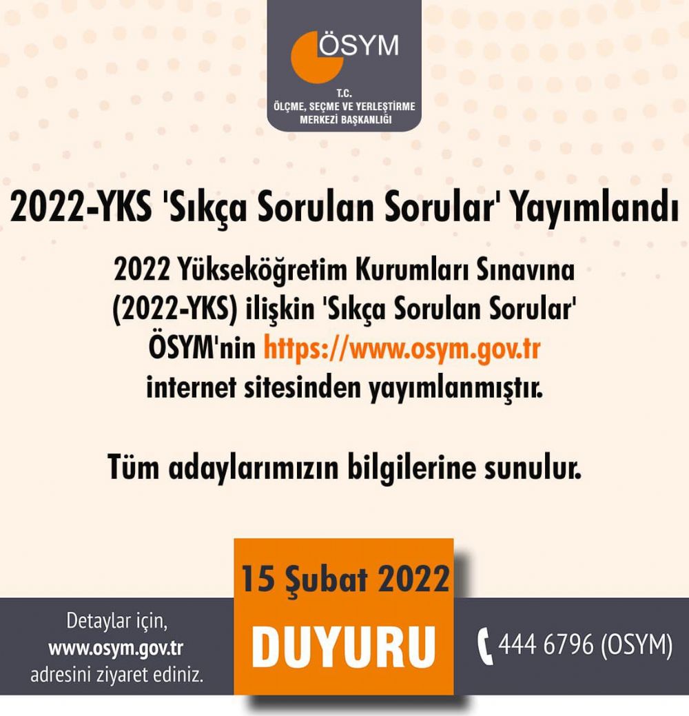 2022-YKS 'Sıkça Sorulan Sorular' yayınlandı