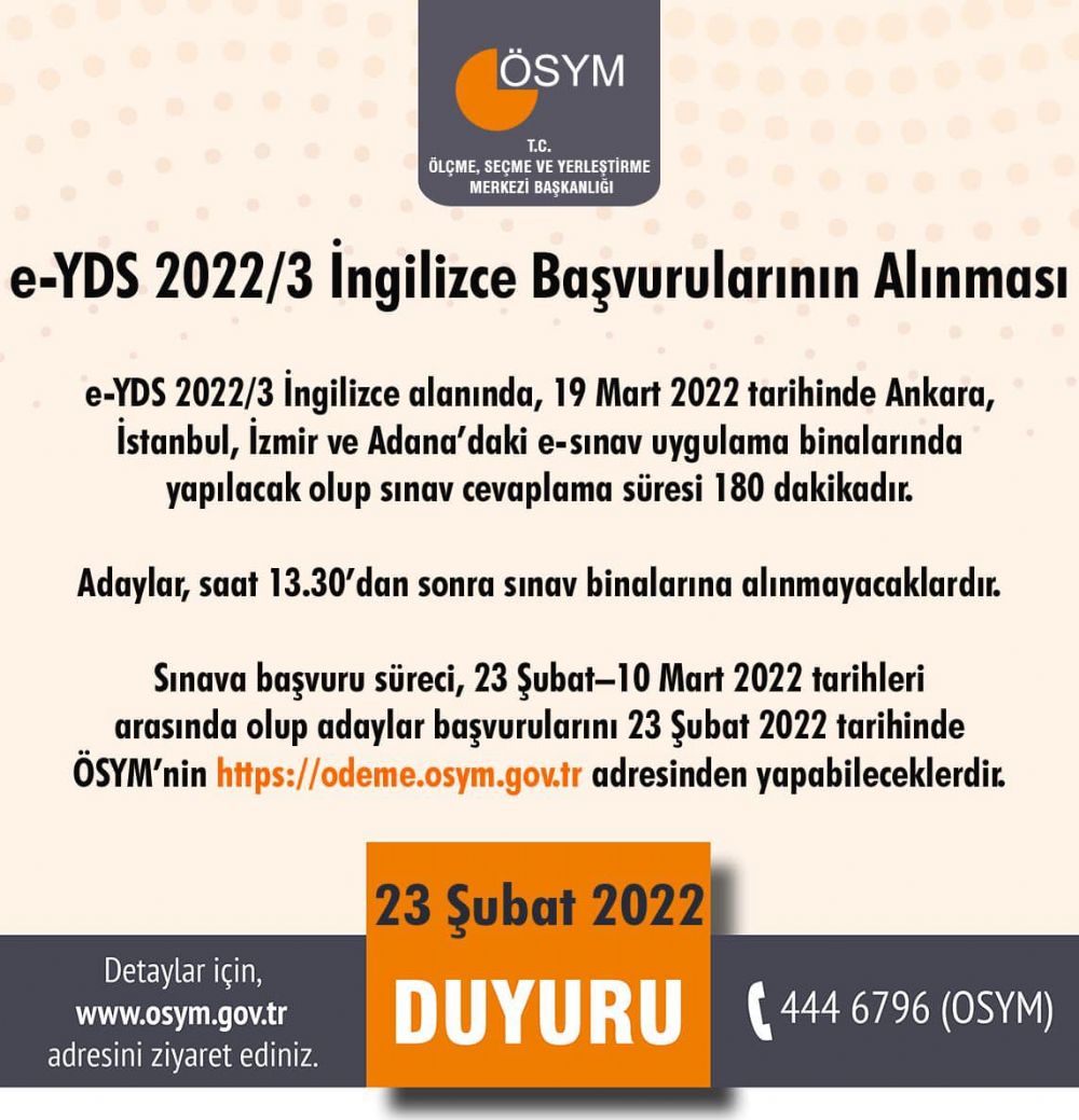 e-YDS 2022/3 İngilizce başvurular başladı